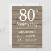 Rustic 80th Birthday Invitation Kaart (Voorkant)