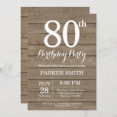 Rustic 80th Birthday Invitation Kaart (Voorkant / Achterkant)