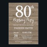 Rustic 80th Birthday Invitation Kaart<br><div class="desc">Rustic 80th Birthday Invitation. Rustic Wood Background  Retro Birthday. Volwassen verjaardag. Mannen of vrouwen uitgenodigd. 13e 15e 16e 18e 21e 30e 40e 50e 60e 70e 90e 100e,  elke leeftijd. Voor verdere aanpassing,  te klikken gelieve de knoop "van de Aanpassing het"en ons ontwerphulpmiddel te gebruiken om deze sjabloon te wijzigen.</div>