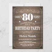 Rustic 80th Birthday Invitation  Retro Kaart (Voorkant)
