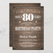 Rustic 80th Birthday Invitation  Retro Kaart (Voorkant / Achterkant)