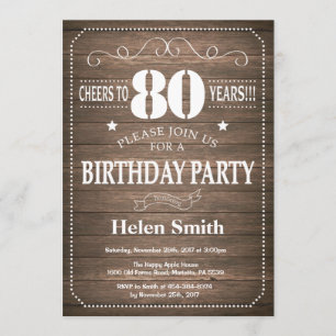 Rustic 80th Birthday Invitation  Retro Kaart