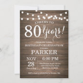 Rustic 80th Birthday Invitation Wood Kaart (Voorkant)
