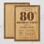 Rustic 80th Birthday Invitation Wood Kaart (Voorkant / Achterkant)