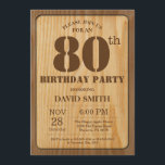 Rustic 80th Birthday Invitation  Wood Kaart<br><div class="desc">Rustic 80th Birthday Invitation with Rustic Wood Background. Retroland. Volwassen verjaardag. Mannelijke Mannen of vrouwen: Birthday. Kinder jongen of meisje Lady Teen Teenage Bday Invite. 13e 15e 16e 18e 21e 30e 40e 50e 60e 70e 80e 90e 100e. Elke leeftijd. Voor verdere aanpassing, te klikken gelieve de knoop "van de Aanpassing...</div>