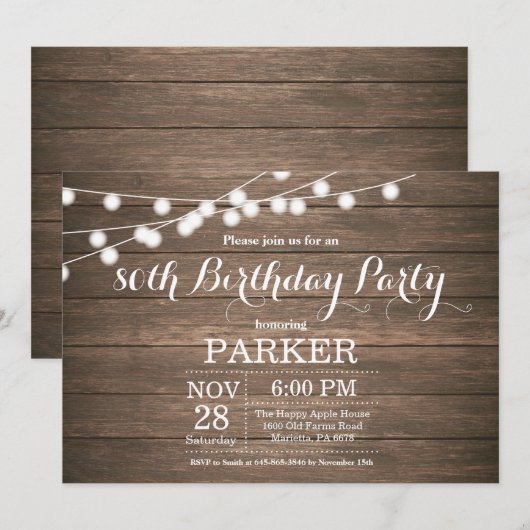 Rustic 80th Birthday Invitation Wood Kaart (Voorkant / Achterkant)
