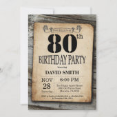Rustic 80th Birthday Invitation  Wood Kaart (Voorkant)