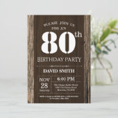 Rustic 80th Birthday Invitation  Wood Kaart (Staand voorkant)