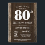 Rustic 80th Birthday Invitation  Wood Kaart<br><div class="desc">Rustic 80th Birthday Invitation with Rustic Wood Background. Retroland. Volwassen verjaardag. Mannelijke Mannen of vrouwen: Birthday. Kinder jongen of meisje Lady Teen Teenage Bday Invite. 13e 15e 16e 18e 21e 30e 40e 50e 60e 70e 80e 90e 100e. Elke leeftijd. Voor verdere aanpassing, te klikken gelieve de knoop "van de Aanpassing...</div>