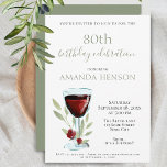 Rustic 80th Birthday Red Wine Surprise Party Kaart<br><div class="desc">Rustieke 80ste verjaardag rode wijn verrassing verjaardagsfeestuitnodiging. 80e uitnodiging voor een verjaardagsfeestje voor haar of hem. Uitnodiging met een rood wijnglas, rozen en twijgen op een witte achtergrond. De tekst is volledig aanpasbaar - personaliseer het met jouw naam, elke leeftijd - 30e 40e 50e 60e 70e 90e 100e, datum en...</div>