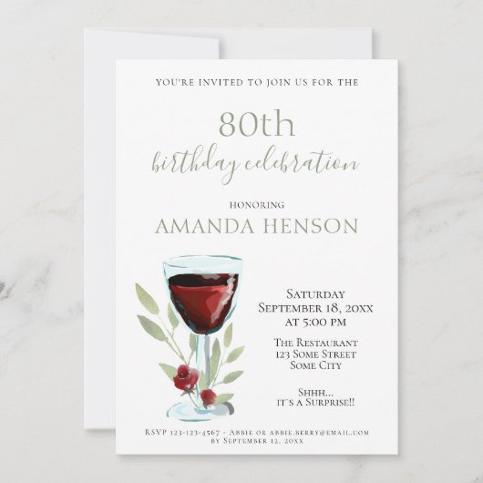 Rustic 80th Birthday Red Wine Surprise Party Kaart (Voorkant)