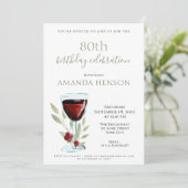 Rustic 80th Birthday Red Wine Surprise Party Kaart (Staand voorkant)