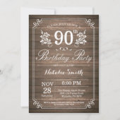Rustic 90th Birthday Invitation Floral Kaart (Voorkant)