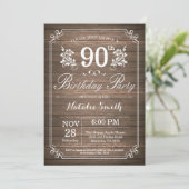 Rustic 90th Birthday Invitation Floral Kaart (Staand voorkant)