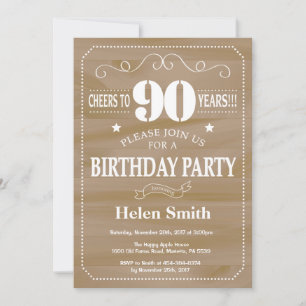Rustic 90th Birthday Invitation Kaart