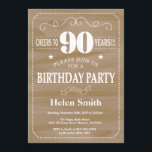 Rustic 90th Birthday Invitation Kaart<br><div class="desc">Uitnodiging 90e verjaardag. Witte Typografie. Rustic Wood Achtergrond. Volwassen verjaardag. Mannelijke Mannen of vrouwen: Birthday. Kinder jongen of meisje Lady Teenage Bday Invite. 13e 15e 16e 18e 21e 30e 40e 50e 60e 70e 90e 100e. Elke leeftijd. Voor verdere aanpassing, te klikken gelieve de knoop "van de Aanpassing het"en ons ontwerphulpmiddel...</div>