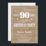 Rustic 90th Birthday Invitation Kaart<br><div class="desc">Uitnodiging 90e verjaardag. Witte Typografie. Rustic Wood Achtergrond. Volwassen verjaardag. Mannelijke Mannen of vrouwen: Birthday. Kinder jongen of meisje Lady Teenage Bday Invite. 13e 15e 16e 18e 21e 30e 40e 50e 60e 70e 90e 100e. Elke leeftijd. Voor verdere aanpassing, te klikken gelieve de knoop "van de Aanpassing het"en ons ontwerphulpmiddel...</div>