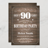 Rustic 90th Birthday Invitation Kaart (Voorkant / Achterkant)