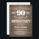 Rustic 90th Birthday Invitation Kaart<br><div class="desc">Uitnodiging 90e verjaardag Rustic. Witte Typografie. Rustic Wood Background Volwassen verjaardag. Mannelijke Mannen of vrouwen: Birthday. Kinder jongen of meisje Lady Teen Teenage Bday Invite. 13e 15e 16e 18e 21e 30e 40e 50e 60e 70e 80e 90e 100e. Elke leeftijd. Voor verdere aanpassing, te klikken gelieve de knoop "van de Aanpassing...</div>