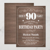Rustic 90th Birthday Invitation Kaart (Voorkant / Achterkant)