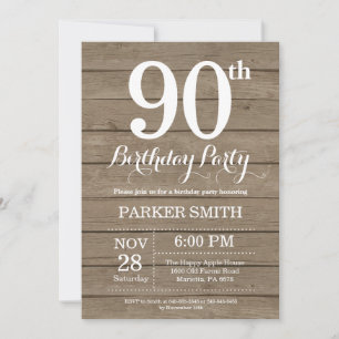 Rustic 90th Birthday Invitation Kaart