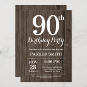 Rustic 90th Birthday Invitation Kaart (Voorkant / Achterkant)