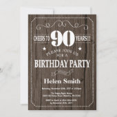 Rustic 90th Birthday Invitation Kaart (Voorkant)
