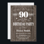 Rustic 90th Birthday Invitation Kaart<br><div class="desc">Uitnodiging 90e verjaardag. Witte Typografie. Rustic Wood Achtergrond. Volwassen verjaardag. Mannelijke Mannen of vrouwen: Birthday. Kinder jongen of meisje Lady Teenage Bday Invite. 13e 15e 16e 18e 21e 30e 40e 50e 60e 70e 90e 100e. Elke leeftijd. Voor verdere aanpassing, te klikken gelieve de knoop "van de Aanpassing het"en ons ontwerphulpmiddel...</div>