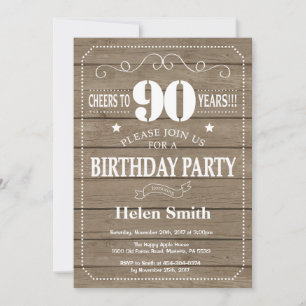 Rustic 90th Birthday Invitation Kaart
