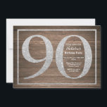 Rustic 90th Birthday Invitation Silver Glitter Kaart<br><div class="desc">Uitnodiging 90e verjaardag Rustic. Zwarte en Zilveren Glitter Birthday Party nodigt uit met Rustic Wood Background. Verrassende verjaardag. Volwassen verjaardag. Mannen of Vrouwen Bday Bash Party. Voor verdere aanpassing,  te klikken gelieve de knoop "van de Aanpassing het"en ons ontwerphulpmiddel te gebruiken om deze sjabloon te wijzigen.</div>