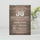 Rustic 90th Birthday Invitation String Lights Kaart (Staand voorkant)