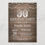 Rustic 90th Birthday Invitation String Lights Kaart<br><div class="desc">Rustic 90th Birthday Invitation with Rustic Wood Background. Koord lichten.  landretro. Volwassen verjaardag. Mannelijke Mannen of vrouwen: Birthday. Voor verdere aanpassing,  te klikken gelieve de knoop "van de Aanpassing het"en ons ontwerphulpmiddel te gebruiken om deze sjabloon te wijzigen.</div>