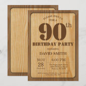 Rustic 90th Birthday Invitation  Wood Kaart (Voorkant / Achterkant)