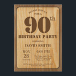 Rustic 90th Birthday Invitation  Wood Kaart<br><div class="desc">Rustic 90th Birthday Invitation with Rustic Wood Background. Retroland. Volwassen verjaardag. Mannelijke Mannen of vrouwen: Birthday. Kinder jongen of meisje Lady Teen Teenage Bday Invite. 13e 15e 16e 18e 21e 30e 40e 50e 60e 70e 80e 90e 100e. Elke leeftijd. Voor verdere aanpassing, te klikken gelieve de knoop "van de Aanpassing...</div>