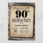 Rustic 90th Birthday Invitation  Wood Kaart<br><div class="desc">Rustic 90th Birthday Invitation with Rustic Wood Background. Retroland. Volwassen verjaardag. Mannelijke Mannen of vrouwen: Birthday. Kinder jongen of meisje Lady Teen Teenage Bday Invite. 13e 15e 16e 18e 21e 30e 40e 50e 60e 70e 80e 90e 100e. Elke leeftijd. Voor verdere aanpassing, te klikken gelieve de knoop "van de Aanpassing...</div>