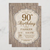 Rustic 90th Birthday Invitation Wood Kaart (Voorkant / Achterkant)