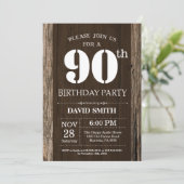 Rustic 90th Birthday Invitation  Wood Kaart (Staand voorkant)