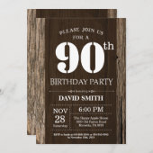 Rustic 90th Birthday Invitation  Wood Kaart (Voorkant / Achterkant)