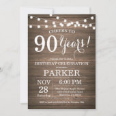 Rustic 90th Birthday Invitation Wood Kaart (Voorkant)