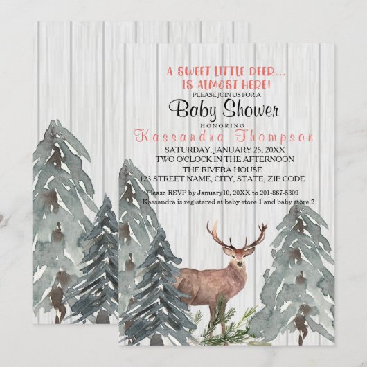 Rustic A Little Deer is bijna hier Baby shower Kaart (Voorkant / Achterkant)