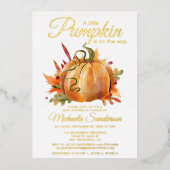 Rustic A Little Pumpkin Herfst Baby shower Folie Uitnodiging (Voorkant)