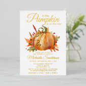 Rustic A Little Pumpkin Herfst Baby shower Folie Uitnodiging (Staand Voorkant)