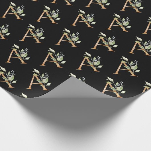 Rustic A monogram groene loof eucalyptus gold Cadeaupapier (Hoek)