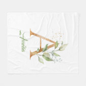 Rustic A monogram groene loof eucalyptus gold Fleece Deken (Voorkant (Horizontaal))