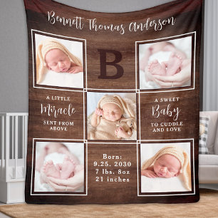 Rustic Aangepast 5 Foto Collage New Baby Fleece Deken