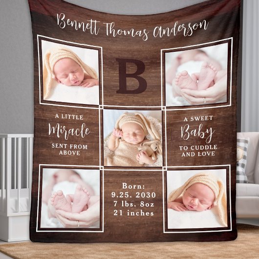Rustic Aangepast 5 Foto Collage New Baby Fleece Deken