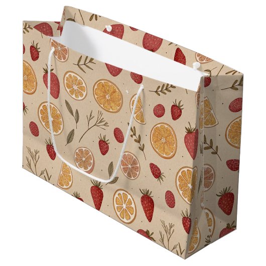 Rustic Aardbei & Citroen Aards Patroon (5) Groot Cadeauzakje (Voorkant Gekanteld)