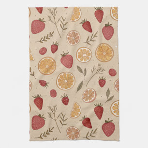 Rustic Aardbei & Citroen Aardse Patroon (5) Theedoek