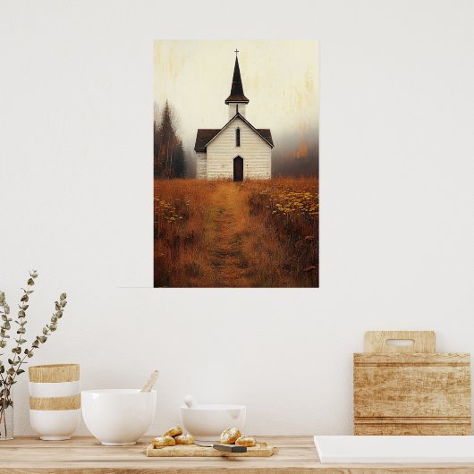 Rustic Abandoned Church Painting Poster (Keuken)