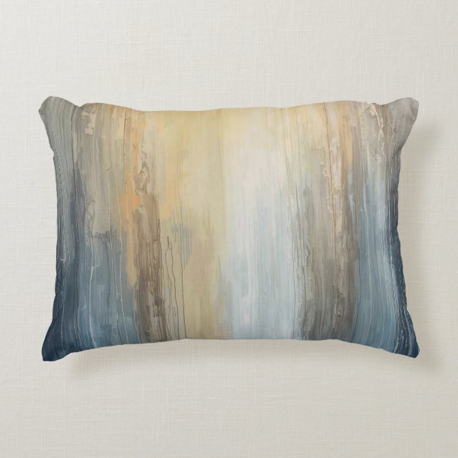 Rustic Abstract Blue Brown Yellow Stripe Accent Kussen (Voorkant)